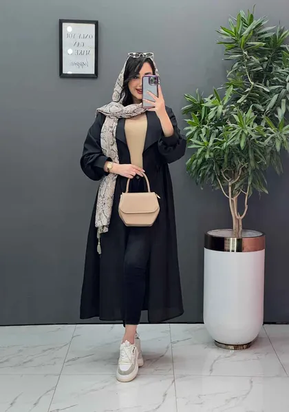 مانتو نازلی بلند کمرگت دار