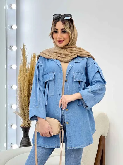 مانتو جین دو جیب آستین پاکتی