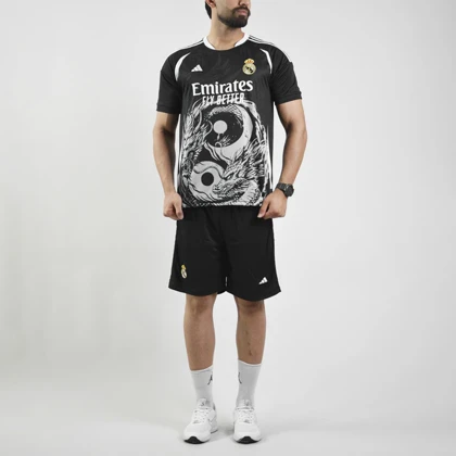 ست تیشرت و شلوارک فوتبالی اسپرت رئال مادرید مدل Adidas-9596 مشکی
