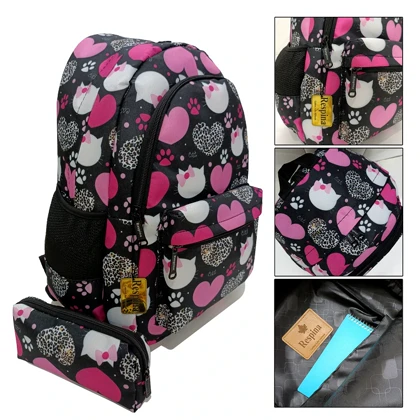کیف مدرسه دخترانه مدل قلب و گربه heart cat با جامدادی