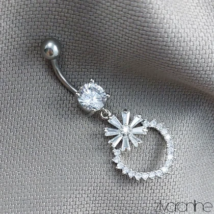 پیرسینگ ناف جواهری مدل گل و حلقه 70056