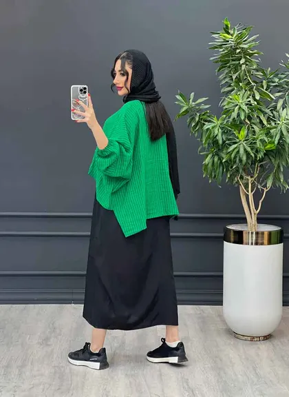 مانتو پیراهنی راه راه دو تیکه