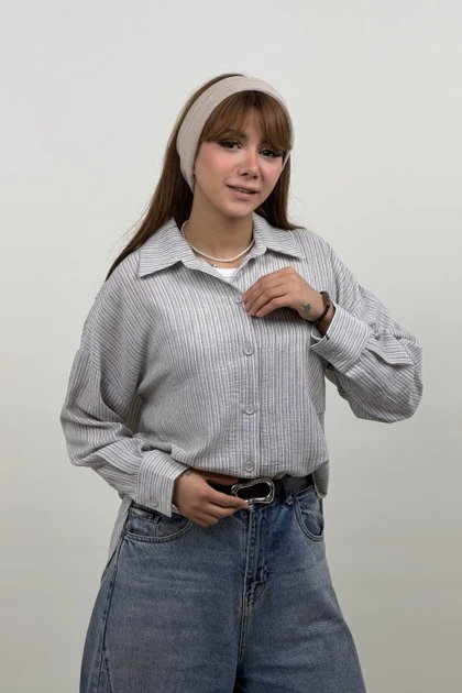 شومیز لینن ملانژ پیراهنی