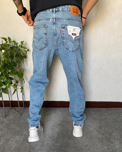 شلوار مام فیت پارچه ترک LEVI'S ابی روشن ساده