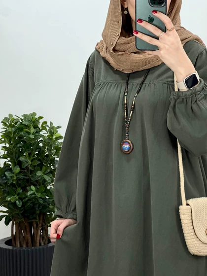 پیراهن مانتویی بلند کتان پنبه 3