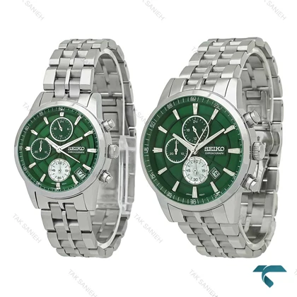 ساعت ست سیکو کورنوگراف استیل سه موتوره صفحه سبز Seiko-7832-S