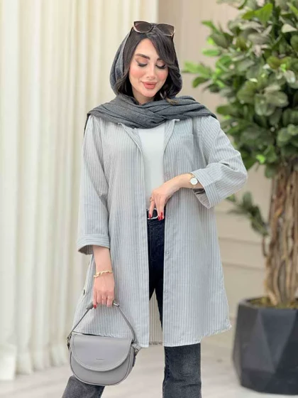مانتو تک جیب راه راه بغل سه دکمه