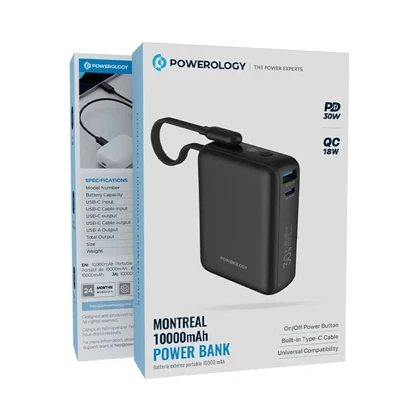 پاوربانک 10000 میلی آمپر پاورولوژی مدل POWEROLOGY MONTREAL PPBAM12BK