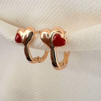 گوشواره قلب طلایی و قرمز ژوپینگ