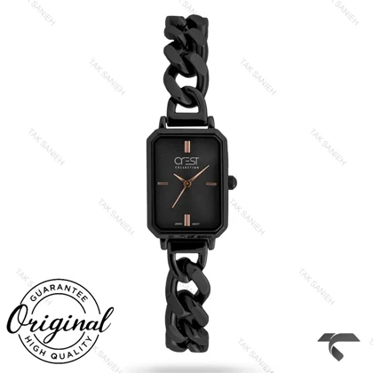 ساعت کرست زنانه 6355-5 مشکی مستطیلی بند کارتیری Crest-11182-L