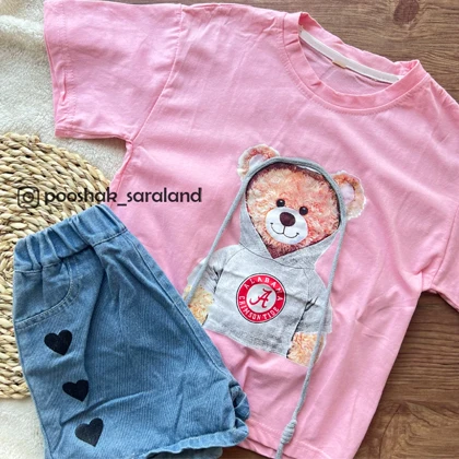 ست بلوز و شلوارک بچگانه طرح تدی سایز 120 تا 150