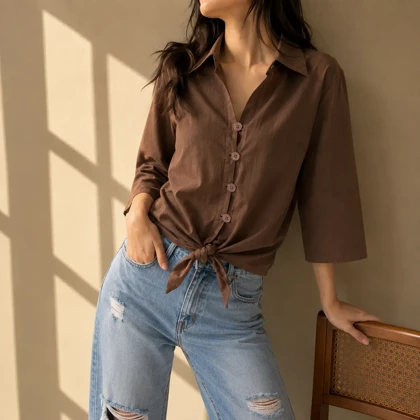 شومیز زنانه گره‌ای دکمه دار کد 8555