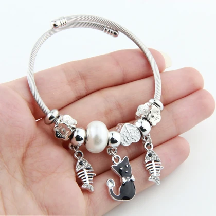 دستبند پاندورا مدل گربه و ماهی