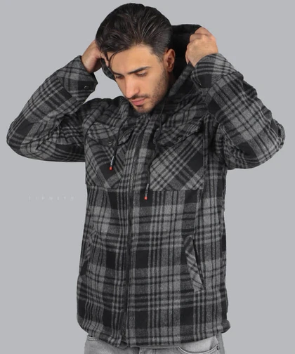 کاپشن مردانه پشمی طرح چهارخانه 7001