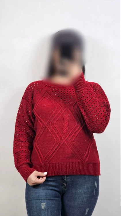 بلوز بافت کراپ زنانه زنبوری ژور وسط لوزی