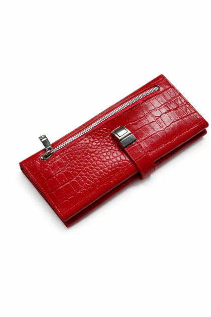 کیف دستی چرم طبیعی قرمز قفل دار