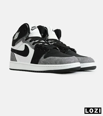 کفش کتانی ساق‌دار مردانه و زنانه مشکی طوسی سفید نایک NIKE jordan 1 مدل 7784