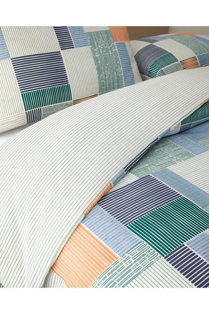 سرویس روتختی یک نفره English Home مدل Modern Weave پنبه ساده - سبز تیره و نارنجی
