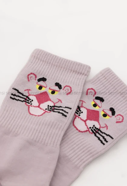 جوراب پلنگ صورتی نیم ساق پنبه کد1004920