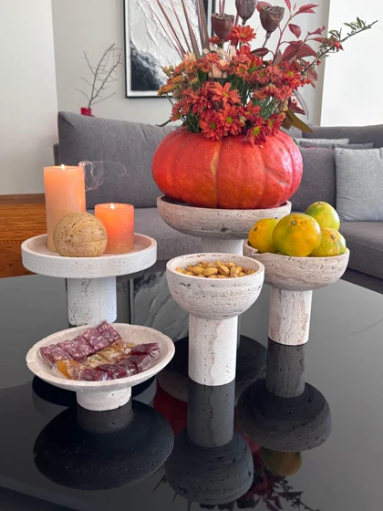 کاسه پایه بلند سنگ تراورتن قطر 18 سانتی