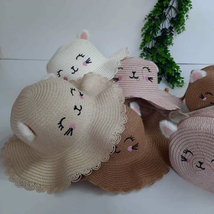 کلاه وکیف حصیری دخترانه طرح گل وطرح لبخند