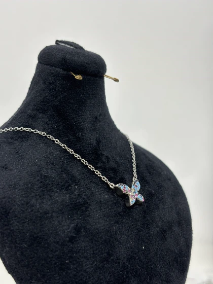 گردنبند نقره پروانه رنگی زنانه 979
