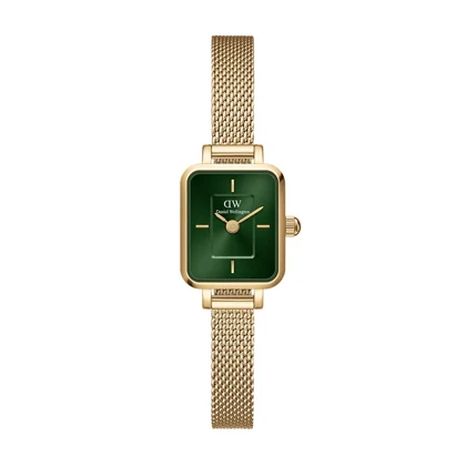 ساعت DW زنانه مستطیلی بند حصیری طلایی صفحه سبز DW-4921-L
