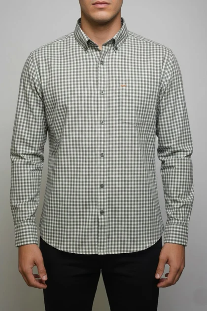 پیراهن مردانه چهارخانه آستین بلند نخ پنبه شیک 417