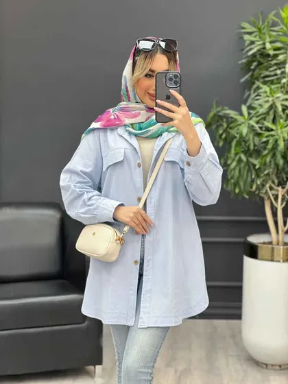 مانتو دکمه چوبی جیب نما