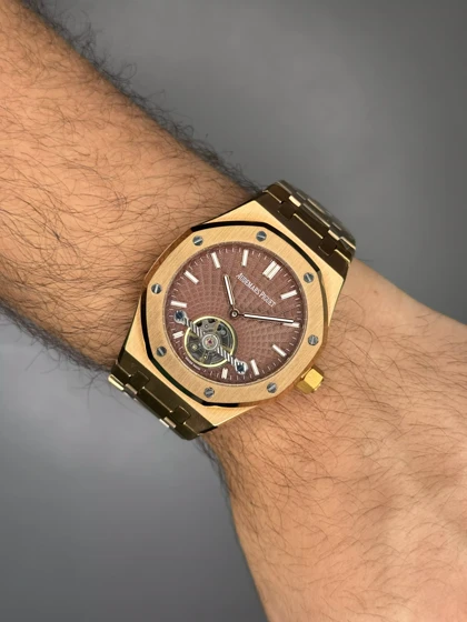 ساعت مچی اودمار پیگه اتوماتیک اوپن هارت رزگلد صفحه قهوه ای Audemars Piguet