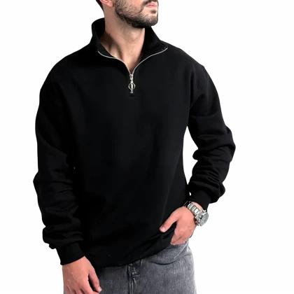 دورس مردانه پنبه 3 نخ مشکی طرح یقه نیم زیپ