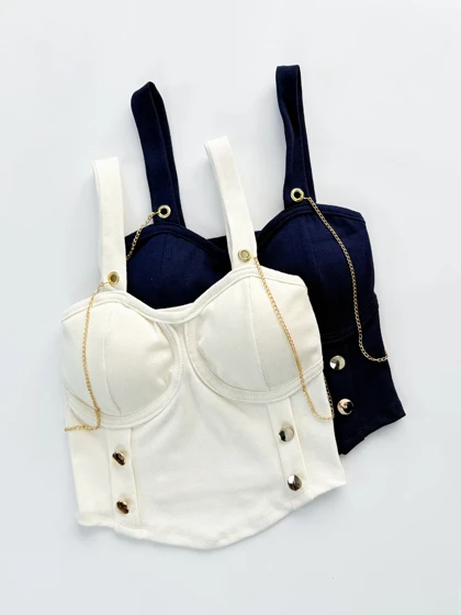 کراپ تاپ کبریتی کاپ‌دار زنجیر دار