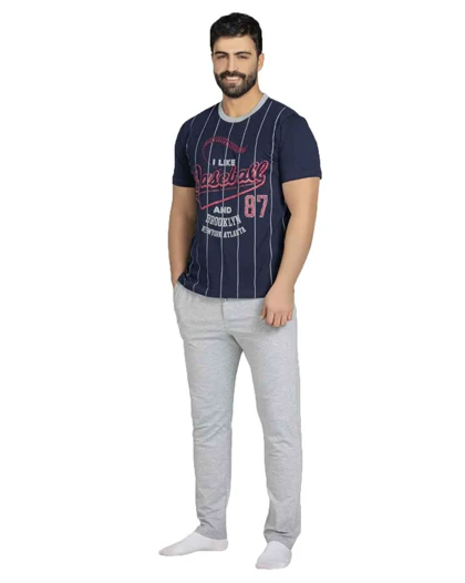 ست راحتی مردانه نیم آستین طرح baseball سیلکا