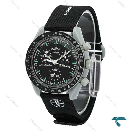 ساعت سواچ امگا ماموریت به ماه مشکی طوسی بند برزنتی Swatch-8842-U