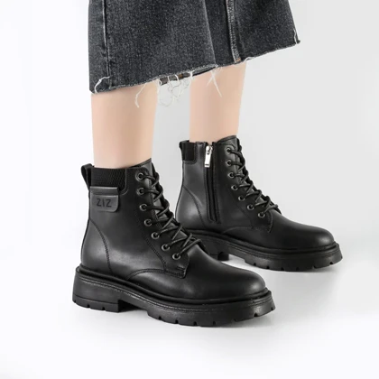 بوت و نیم بوت زنانه و دخترانه مدل ZIZ بندی بغل زیپ رنگ مشکی کد M591