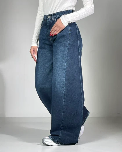 شلوار شافل پایین ریش آبی تیره کد 1000195