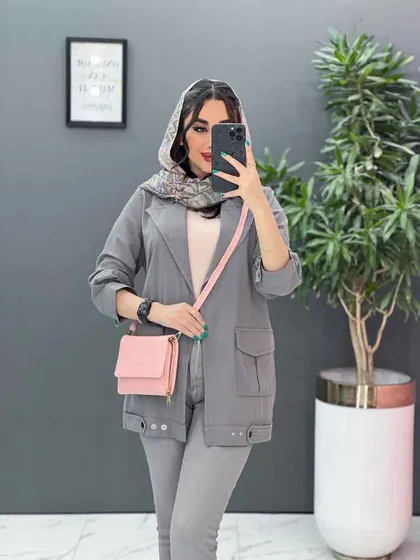 مانتو لینن آستین پاگن دو جیب