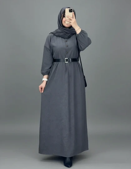 پیراهن مخمل مانتویی جلو دکمه 7308