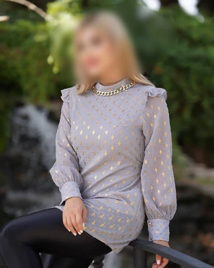 شومیز زنانه کرپ حریر طلا کوب مجلسی بلند آستردار