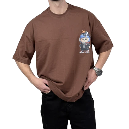 تیشرت آستین کوتاه مردانه قهوه ای دونخ مدل مینیمال