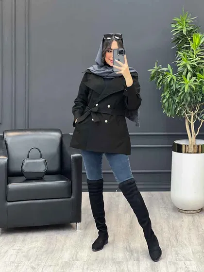 بارانی چهاردکمه کمر دار