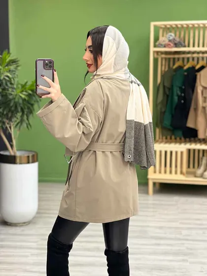 بارانی آستین و یقه پرچ دار