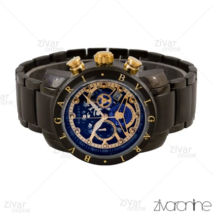 ساعت بولگاری مردانه سه موتوره صفحه مشکی طلایی 105723