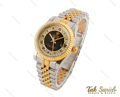 ساعت رولکس زنانه دورنگ طلایی ایندکس یونانی متوسط Rolex-3624-L