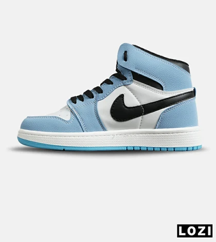 کفش کتانی ساق‌دار مردانه و زنانه مشکی سفید آبی NIKE jordan 1 مدل 7690