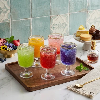 لیوان 6 عددی شربت خوری پایه دار لبه طلایی DELI