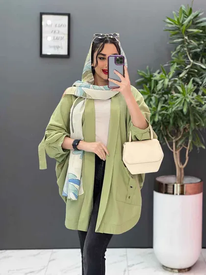 مانتو سرشونه بنددار جیب پرچی