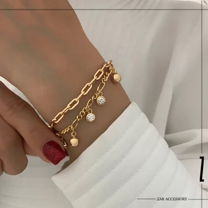 دستبند دو لاین فیگارو آویزدار گوی و نگین