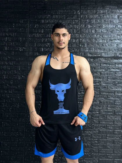 پکیج کد S982 شامل رکابی + شلوارک + اسکارف با تم مشکی آبی