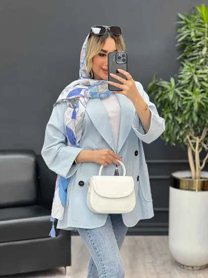 مانتو لینن چهاردکمه آستین پاکتی